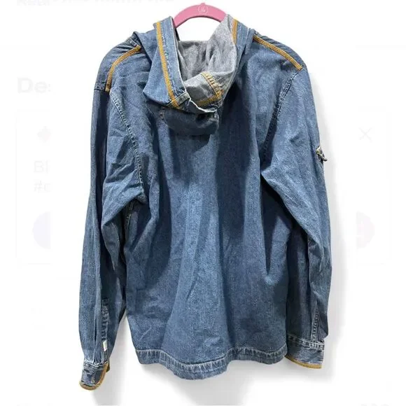 RARE Vintage Oversized Wrangler Denim Hoodie Jacket 90s Macau 100% Cotton L - Picture 2 of 11